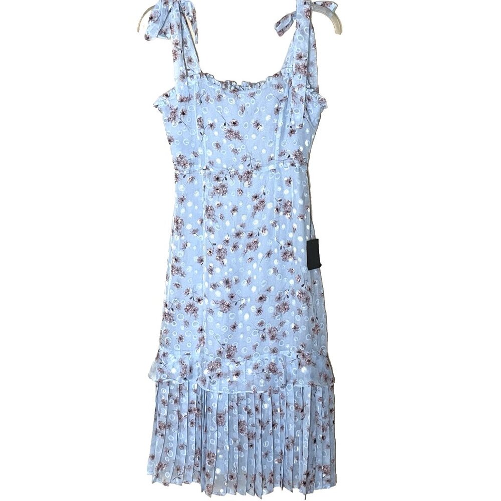 Lulus Terrace View Midi Dress M Floral Pleated NWT Cottagecore Romantic Party - Picture 2 of 16